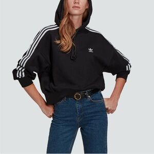 adidas Originals Womens Adicolor Classics Cropped Hoodie Black 3-Stripes